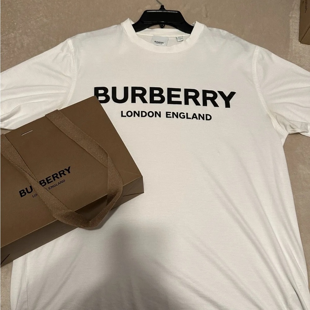 White / Black burberry Logo shirt for men Size Medium Used With Original Bag